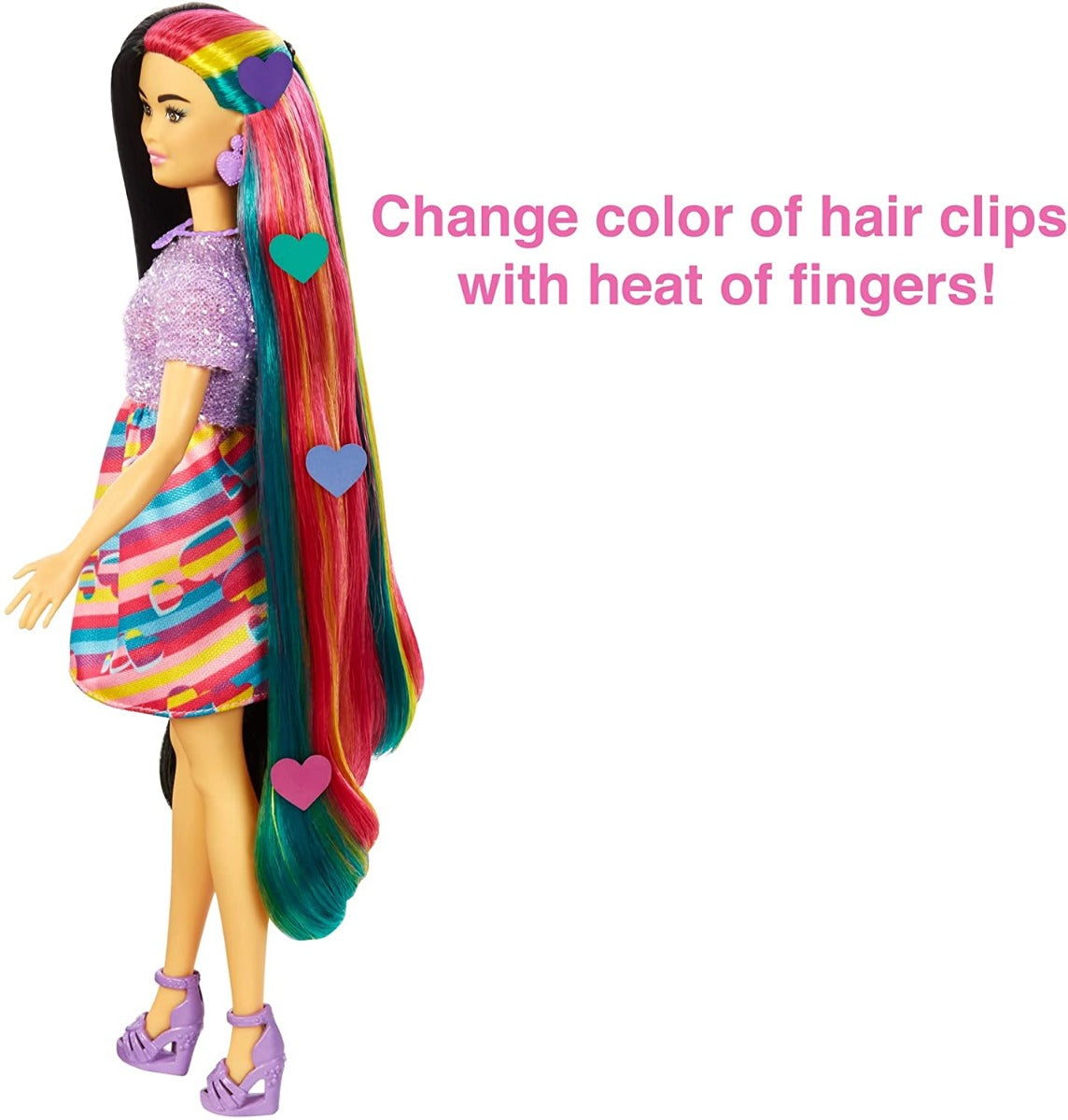 Barbie Fashion &amp; Beauty Totally Hair Colorful Striped Dress