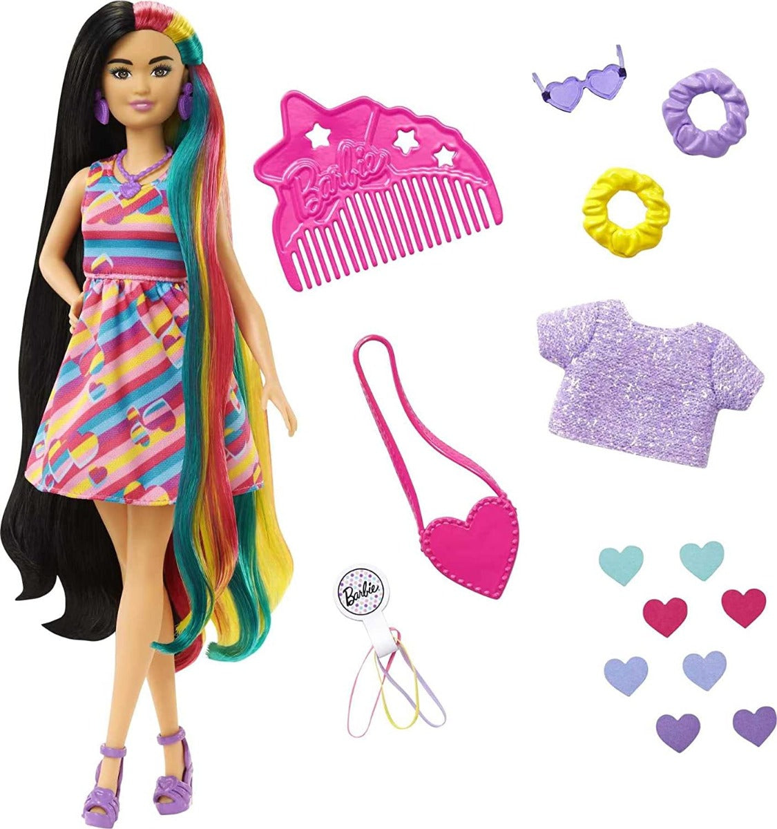 Barbie Fashion &amp; Beauty Totally Hair Colorful Striped Dress