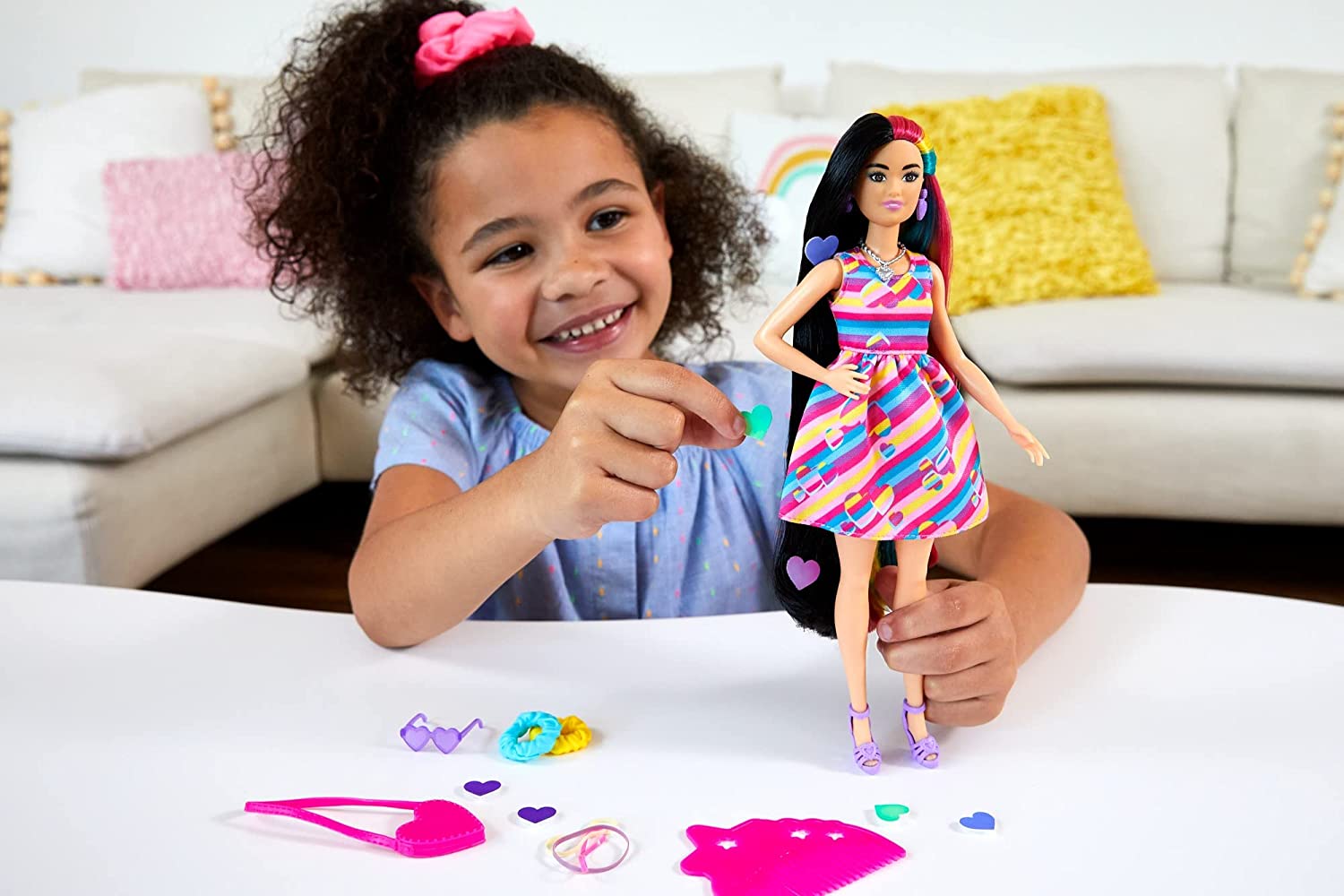 Barbie Fashion &amp; Beauty Totally Hair Colorful Striped Dress