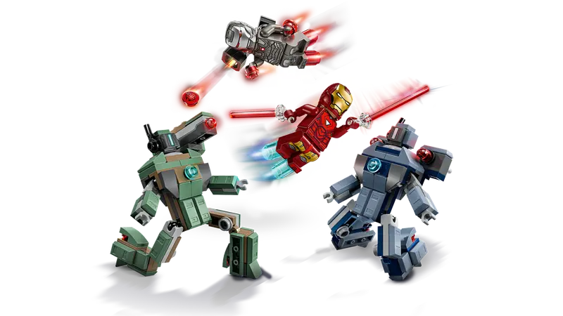 SUPER HEROES IRON MAN Y MaQUINA DE GUERRA VS. DRONES DE HAMMER 76320