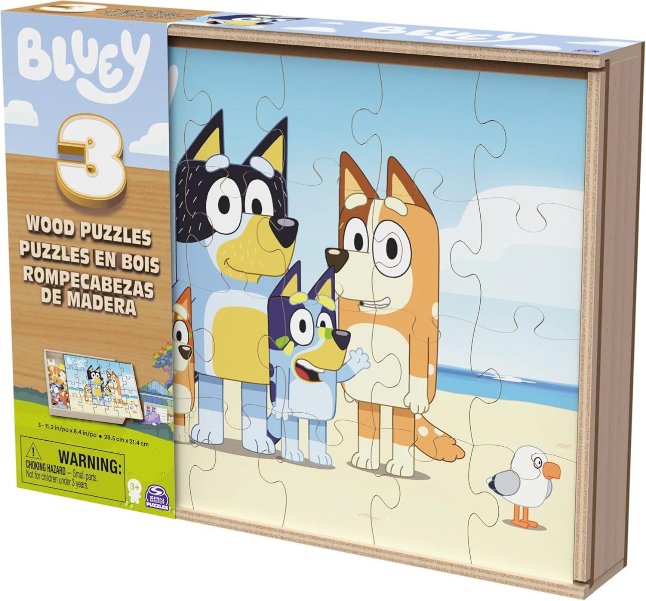 Bluey 3 rompecabezas de madera con bandeja de almacenamiento