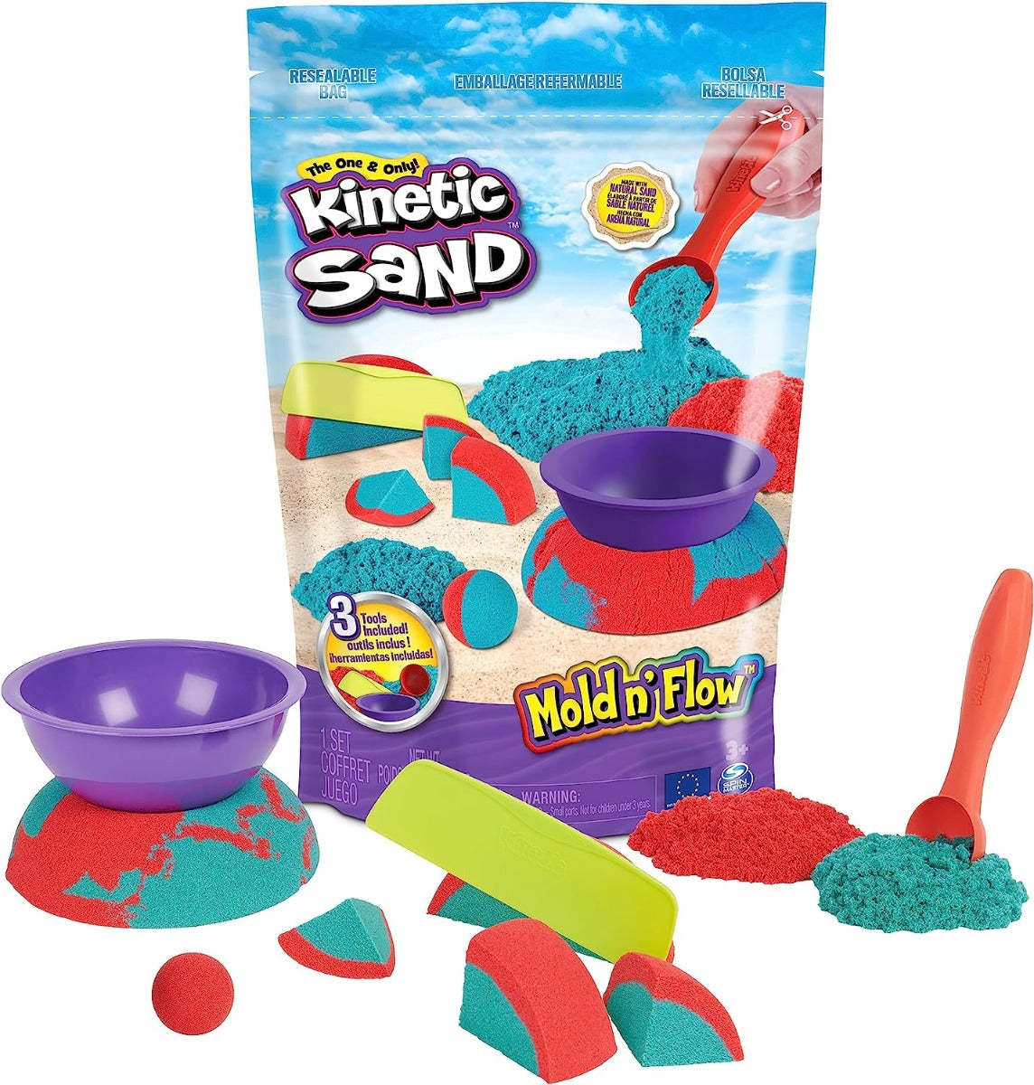 Kinetic Sand Mold n' Flow, red and green play sand